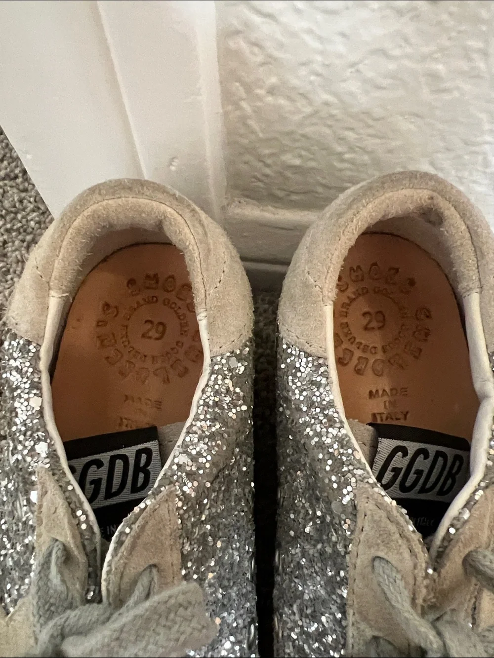 Golden Goose Kids Silver Glitter Lace-Up Sneakers with Gray Suede Star